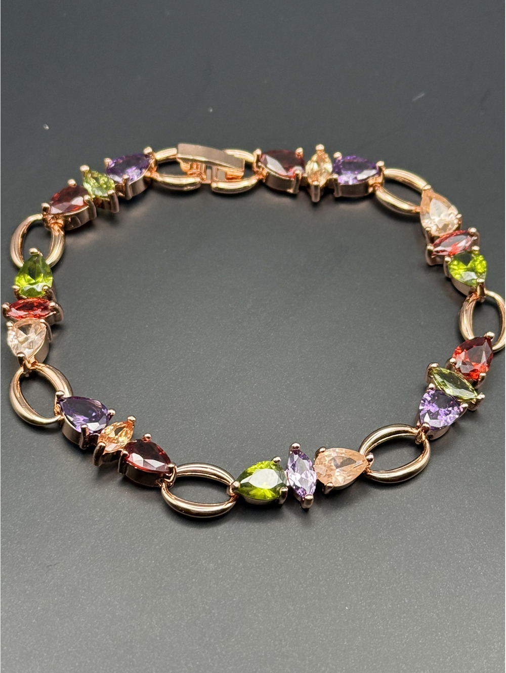 candy+clover Multicolor Crystal Rose Gold Tone Bracelet